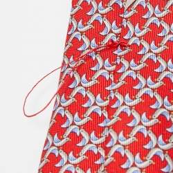 Pre Owned Salvatore Ferragamo Red Bird Print Silk Tie