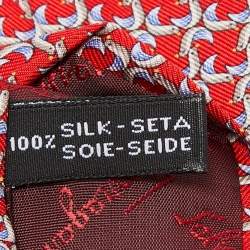 Pre Owned Salvatore Ferragamo Red Bird Print Silk Tie