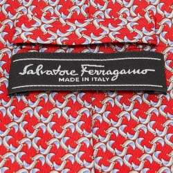 Pre Owned Salvatore Ferragamo Red Bird Print Silk Tie