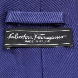 Pre Owned Salvatore Ferragamo Navy Blue Diagonal Striped Silk Tie
