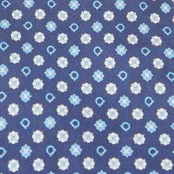 Pre Owned Salvatore Ferragamo Navy Blue Logo Print Silk Tie