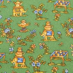 Pre Owned Salvatore Ferragamo Green Elephant Print Silk Traditional Tie
