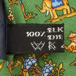 Pre Owned Salvatore Ferragamo Green Elephant Print Silk Traditional Tie