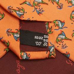 Pre Owned Salvatore Ferragamo Orange Fish Print Silk Traditional Tie
