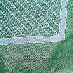 Pre Owned Salvatore Ferragamo Green Print Silk Pocket Square