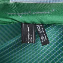 Pre Owned Salvatore Ferragamo Green Print Silk Pocket Square