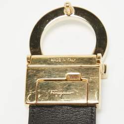 Pre Owned Salvatore Ferragamo Navy Blue/Black Leather Gancio Cut to Size Reversible Belt