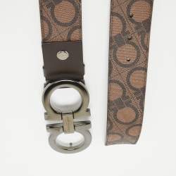 Pre Owned Salvatore Ferragamo Brown Gancini Print Leather Buckle Belt 115CM