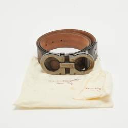 Pre Owned Salvatore Ferragamo Brown Gancini Print Leather Buckle Belt 115CM