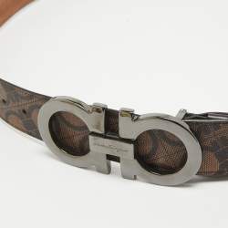 Pre Owned Salvatore Ferragamo Brown Gancini Print Leather Buckle Belt 115CM