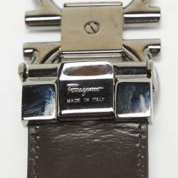 Pre Owned Salvatore Ferragamo Black/Dark Brown Leather Gancini Cut to Size Reversible Belt