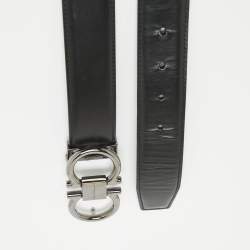 Pre Owned Salvatore Ferragamo Black/Dark Brown Leather Gancini Cut to Size Reversible Belt