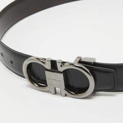 Pre Owned Salvatore Ferragamo Black/Dark Brown Leather Gancini Cut to Size Reversible Belt