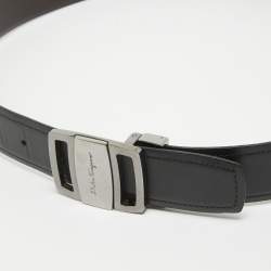 Salvatore Ferragamo Black/Dark Brown Leather Cut to Size Buckle Belt