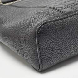 Salvatore Ferragamo Black Gancini Embossed Leather Messenger Bag