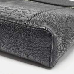 Salvatore Ferragamo Black Gancini Embossed Leather Messenger Bag