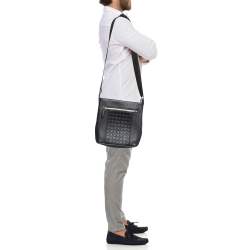 Salvatore Ferragamo Black Gancini Embossed Leather Messenger Bag