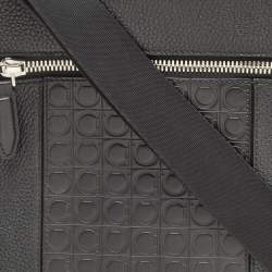 Salvatore Ferragamo Black Gancini Embossed Leather Messenger Bag