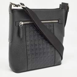 Salvatore Ferragamo Black Gancini Embossed Leather Messenger Bag