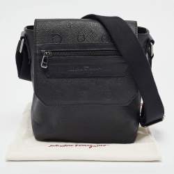 Salvatore Ferragamo Black Gancini Embossed Leather Flap Messenger Bag