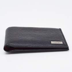 Pre Owned Salvatore Ferragamo Black Textured Leather Logo Bifold Wallet
