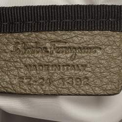 Salvatore Ferragamo Olive Green/Grey Leather and Nylon Pocket Tote