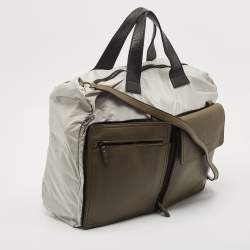 Salvatore Ferragamo Olive Green/Grey Leather and Nylon Pocket Tote
