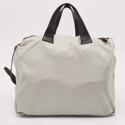 Salvatore Ferragamo Olive Green/Grey Leather and Nylon Pocket Tote