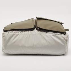 Salvatore Ferragamo Olive Green/Grey Leather and Nylon Pocket Tote