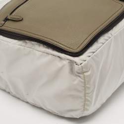 Salvatore Ferragamo Olive Green/Grey Leather and Nylon Pocket Tote