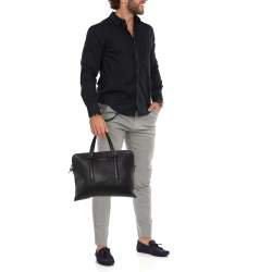 Pre Owned Salvatore Ferragamo Black Pebbled Leather Briefcase