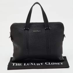 Pre Owned Salvatore Ferragamo Black Pebbled Leather Briefcase