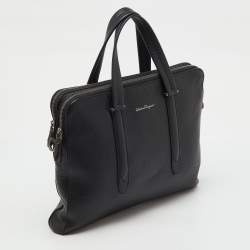 Pre Owned Salvatore Ferragamo Black Pebbled Leather Briefcase