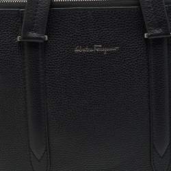 Pre Owned Salvatore Ferragamo Black Pebbled Leather Briefcase