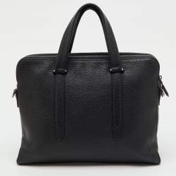 Pre Owned Salvatore Ferragamo Black Pebbled Leather Briefcase