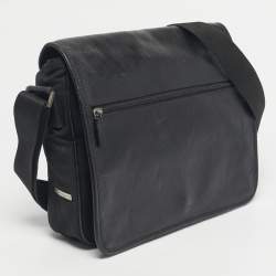 Pre Owned Salvatore Ferragamo Black Leather and Nylon Flap Messenger Bag