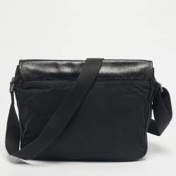 Pre Owned Salvatore Ferragamo Black Leather and Nylon Flap Messenger Bag