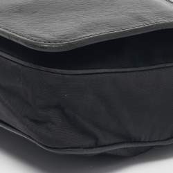 Pre Owned Salvatore Ferragamo Black Leather and Nylon Flap Messenger Bag