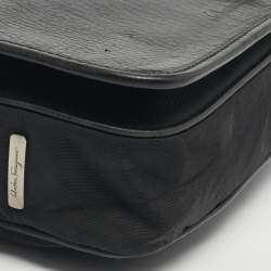 Pre Owned Salvatore Ferragamo Black Leather and Nylon Flap Messenger Bag