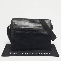 Pre Owned Salvatore Ferragamo Black Leather and Nylon Flap Messenger Bag