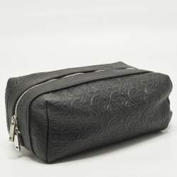 Pre Owned Salvatore Ferragamo Black Gancini Embossed Leather Toiletry Bag
