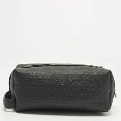 Pre Owned Salvatore Ferragamo Black Gancini Embossed Leather Toiletry Bag