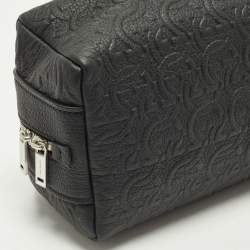 Pre Owned Salvatore Ferragamo Black Gancini Embossed Leather Toiletry Bag