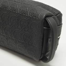 Pre Owned Salvatore Ferragamo Black Gancini Embossed Leather Toiletry Bag