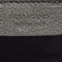 Pre Owned Salvatore Ferragamo Black Gancini Embossed Leather Toiletry Bag