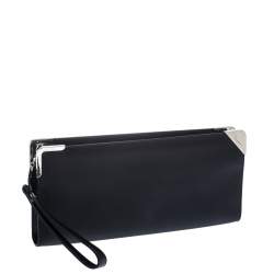 Pre Owned Salvatore Ferragamo Black Leather Wristlet Clutch
