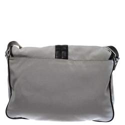 مملوكة مسبقًا حقيبة ماسنجر سالفاتوري فيراغامو قلاب جلد و كانفاس أسود و رصاصي 