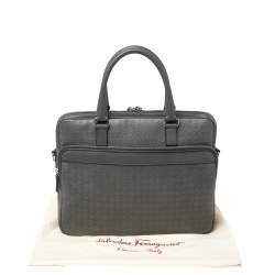 Salvatore Ferragamo Grey Gancini Embossed Leather Laptop Bag