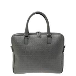 Salvatore Ferragamo Grey Gancini Embossed Leather Laptop Bag
