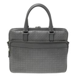 Salvatore Ferragamo Grey Gancini Embossed Leather Laptop Bag